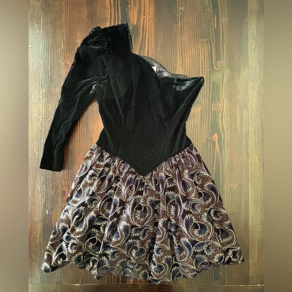 Gunne Sax | Jessica McClintock | 80's | Black Velvet Midi Dress | Women's 9/10